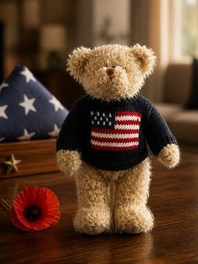 Ty Grant Bear with Navy & Beige Knit Sweater